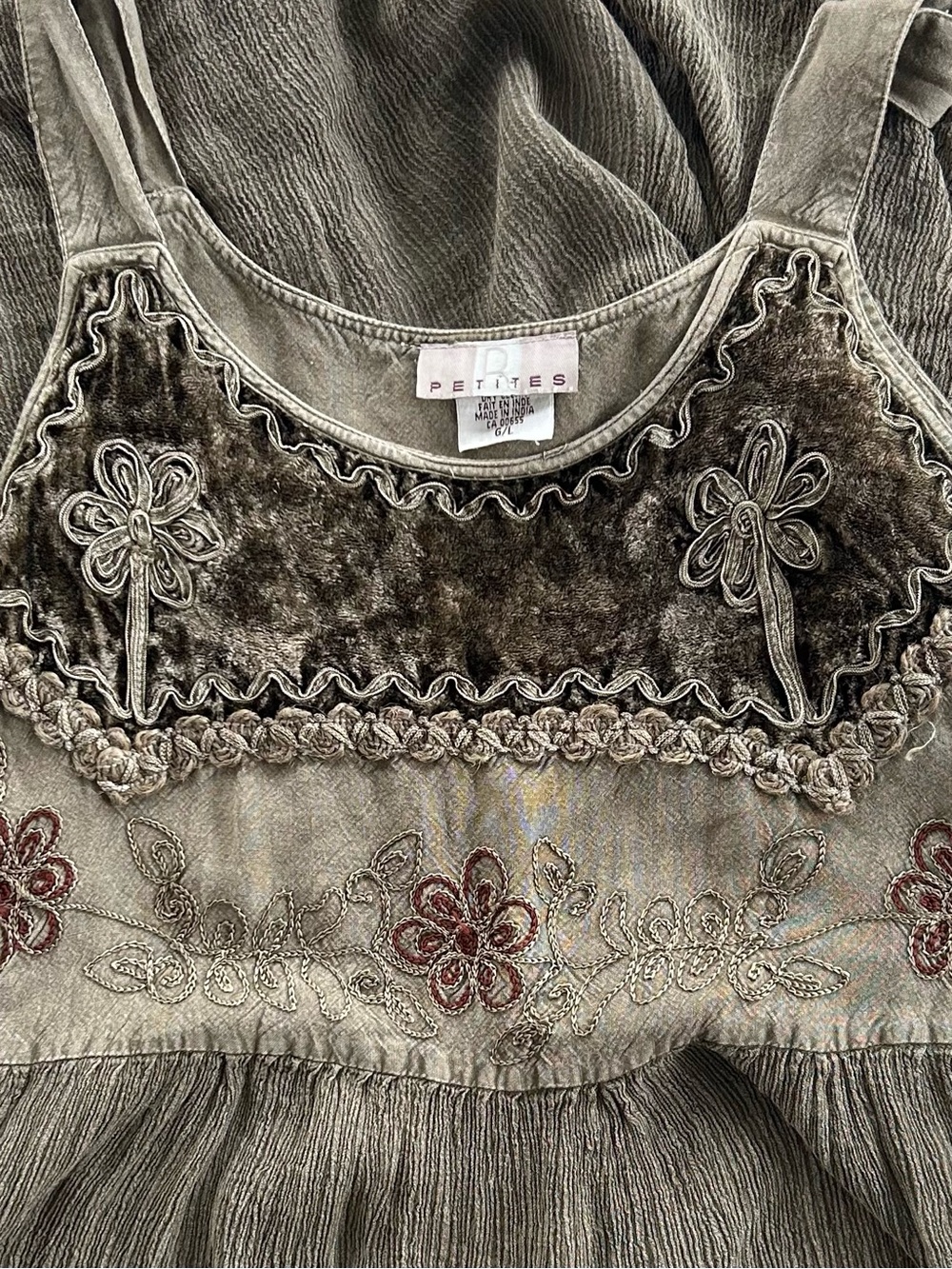 Vintage Fairycore Dress Large Petites Velvet Embroidery Fairy Grunge Boho - Picture 5 of 9